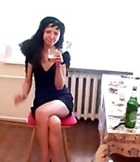 Drunk teenage slut pissing onto the kitchen floor