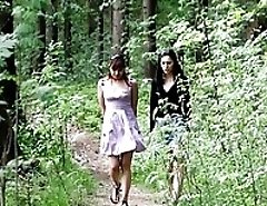 Spying after two freshies taking a leak in woods
