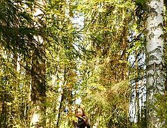 Exciting blonde cutie goes into bushes for a piss