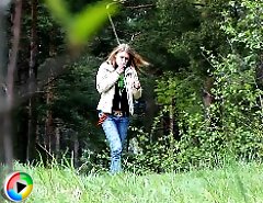 Perfect young candy wees on a forest glade