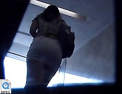 Slim brunette back upskirts