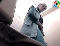 Three babes taking turns to pee in spycammed john
